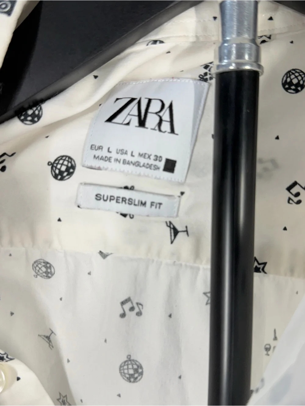 Zara White Long-Sleeve Shirt Jacket with Black Micro Motifs